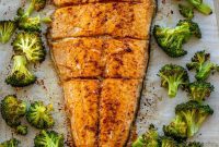 One Pan Roasted Salmon and Broccoli