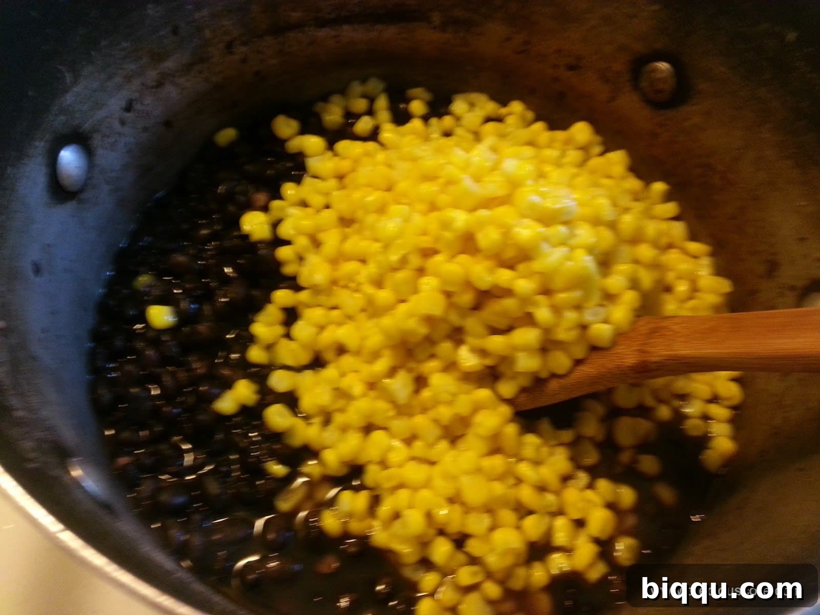 Corn and beans in pot