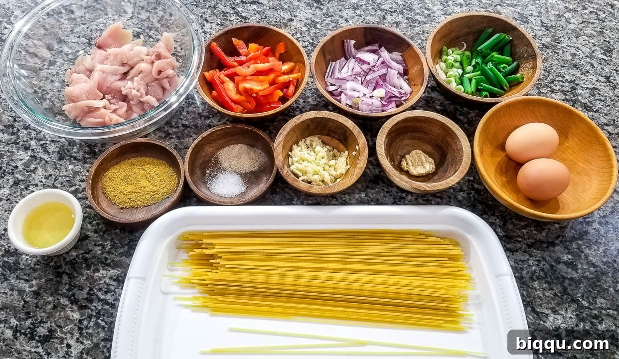 ingredients for spaghetti stir fry with chicken
