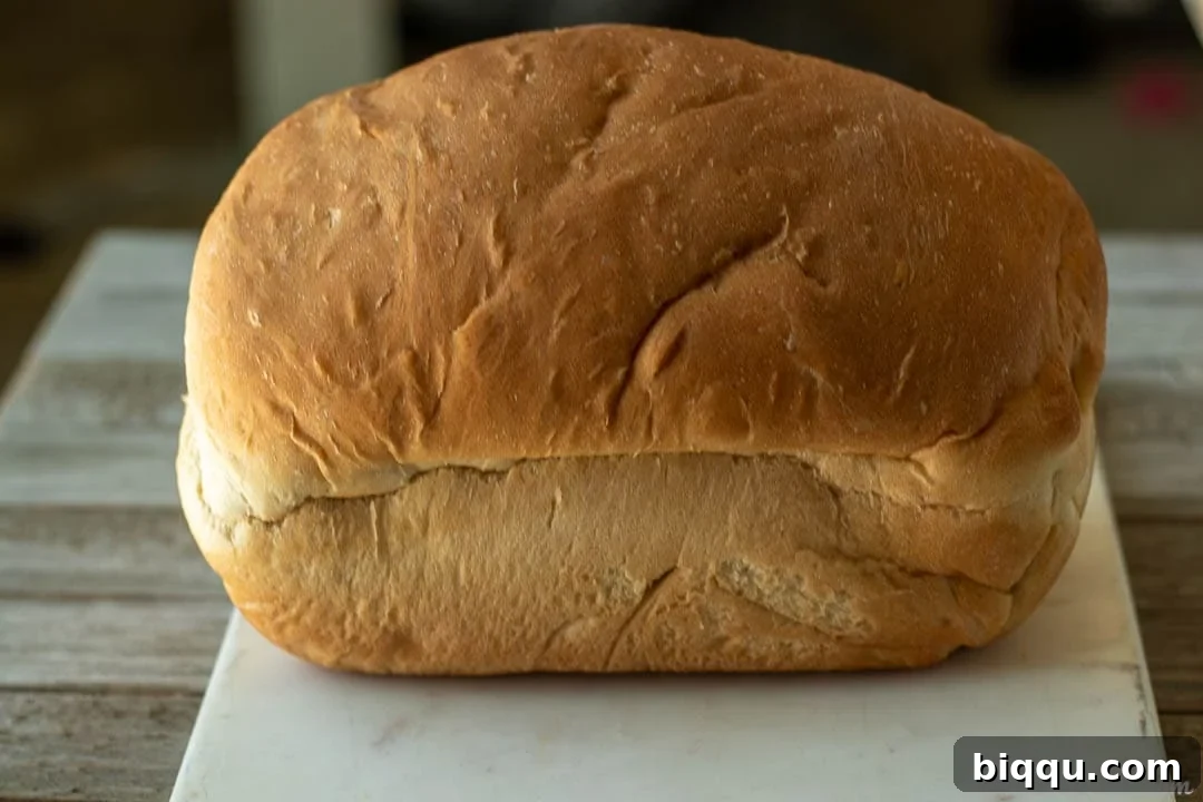 Perfect Everyday Sandwich Bread 5 Loaf of sandwich bread on a marble board.