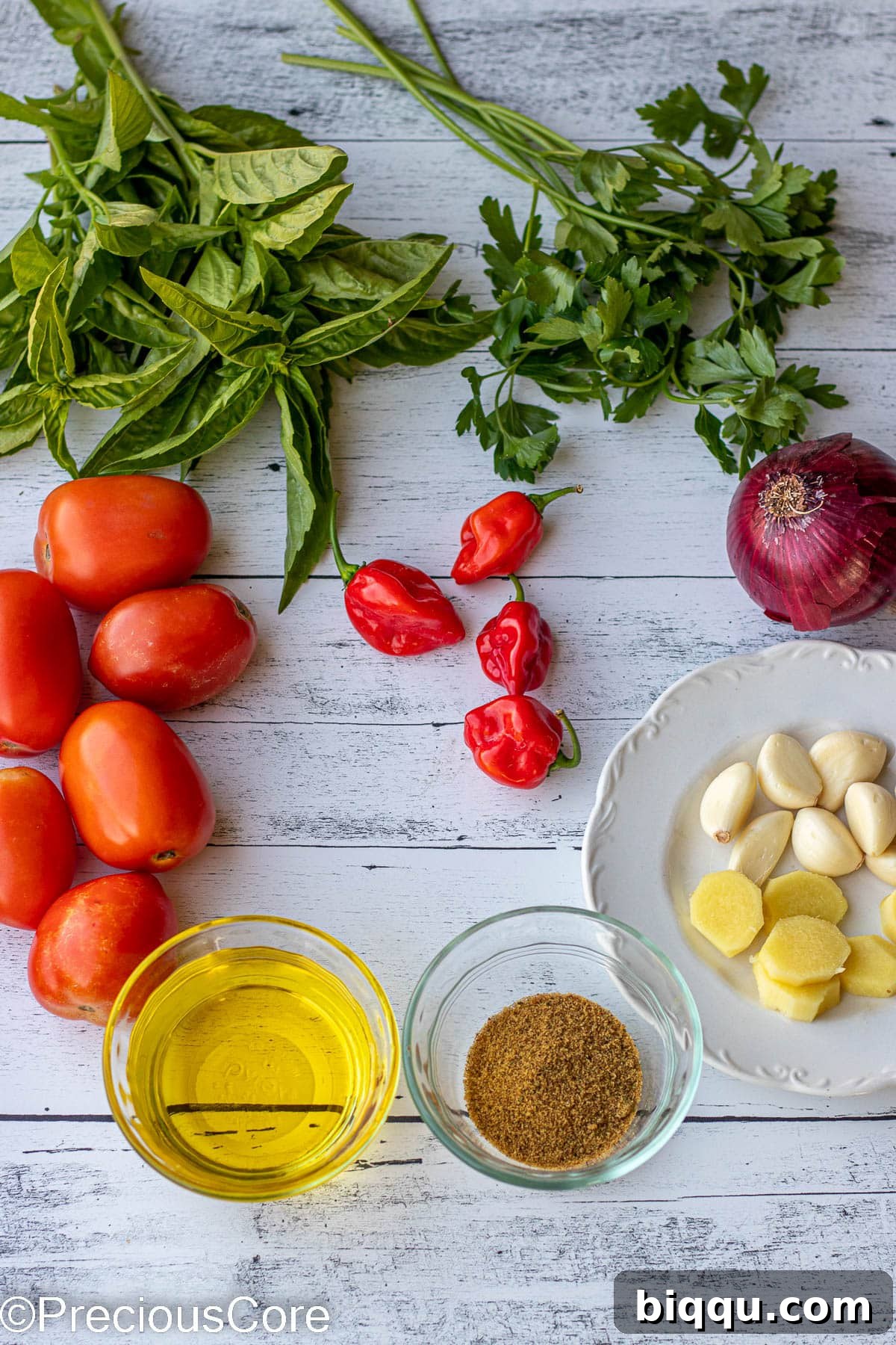 Ingredients for African pepper sauce.