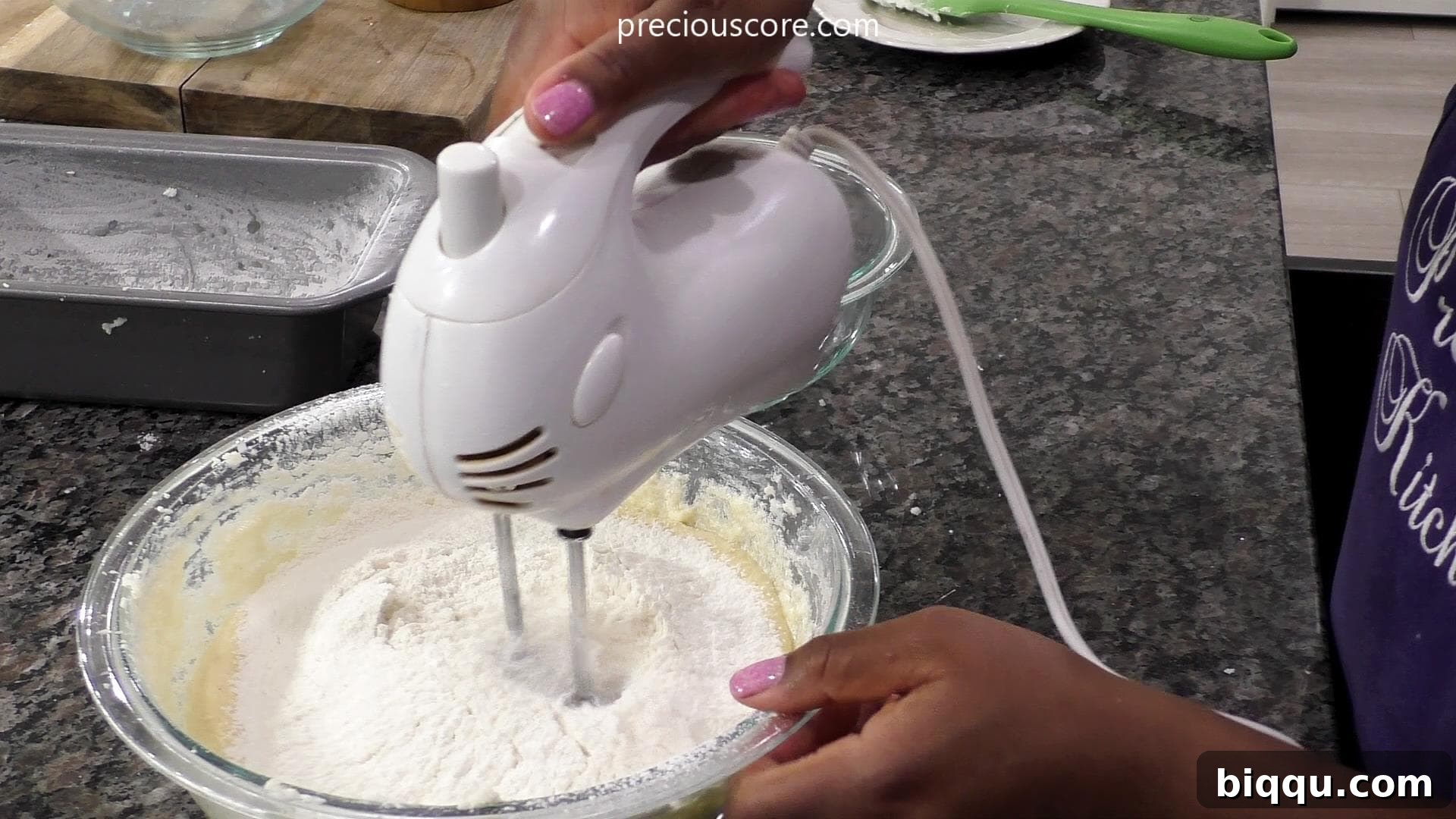 Flour in mixing bowl added to other ingredients