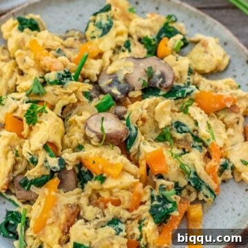 Vegetable scrambled eggs on a plate