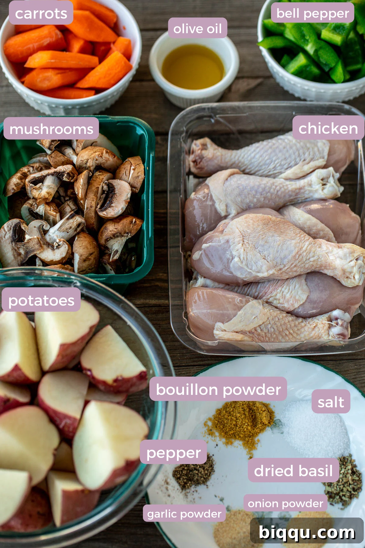 Ingredients laid out for a sheet pan chicken and potatoes meal