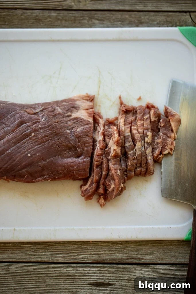 Beef on chopping board