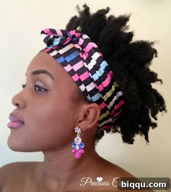Another angle of the author's bantu knot out, highlighting texture
