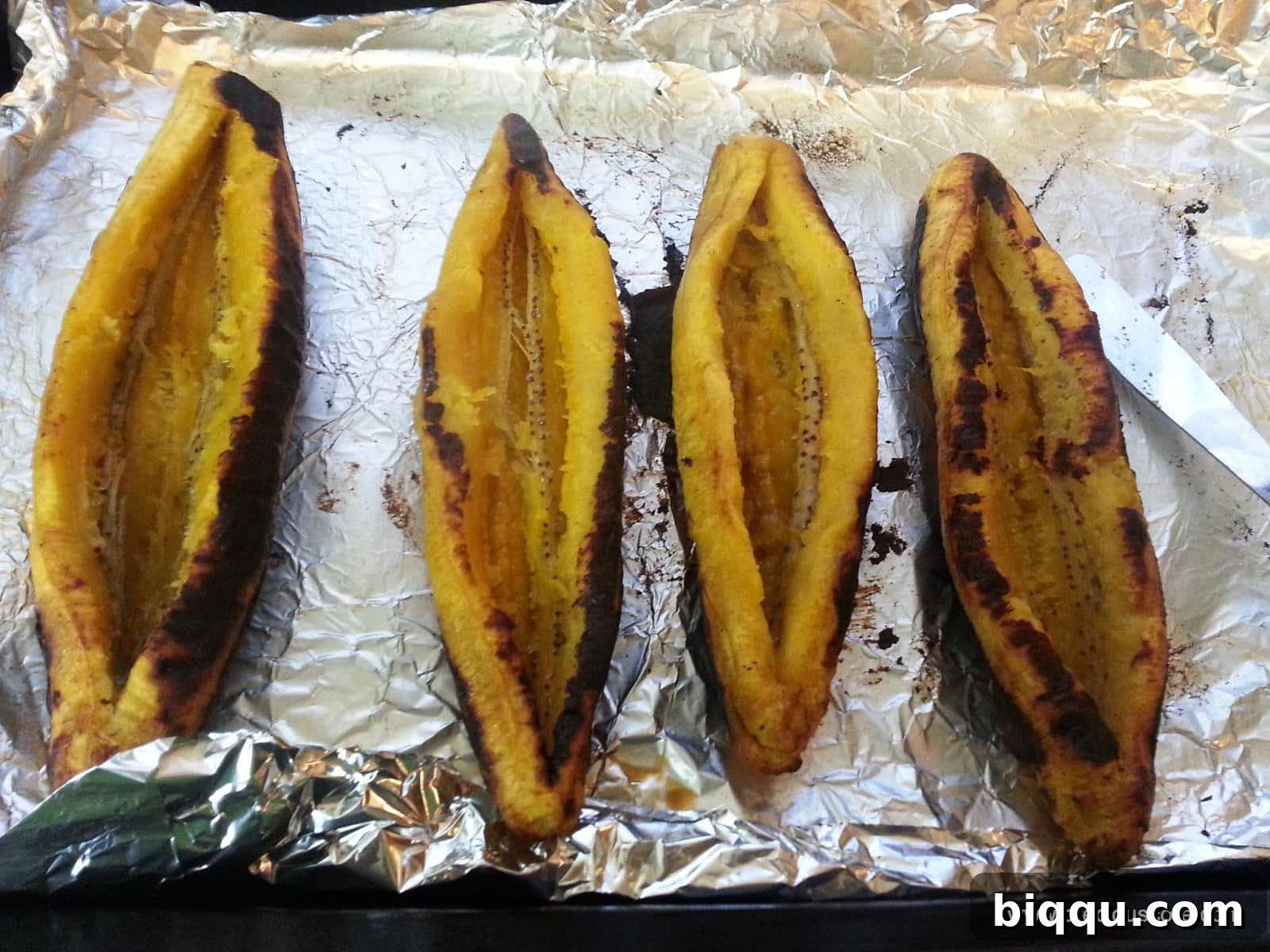 Open plantain pocket ready for filling