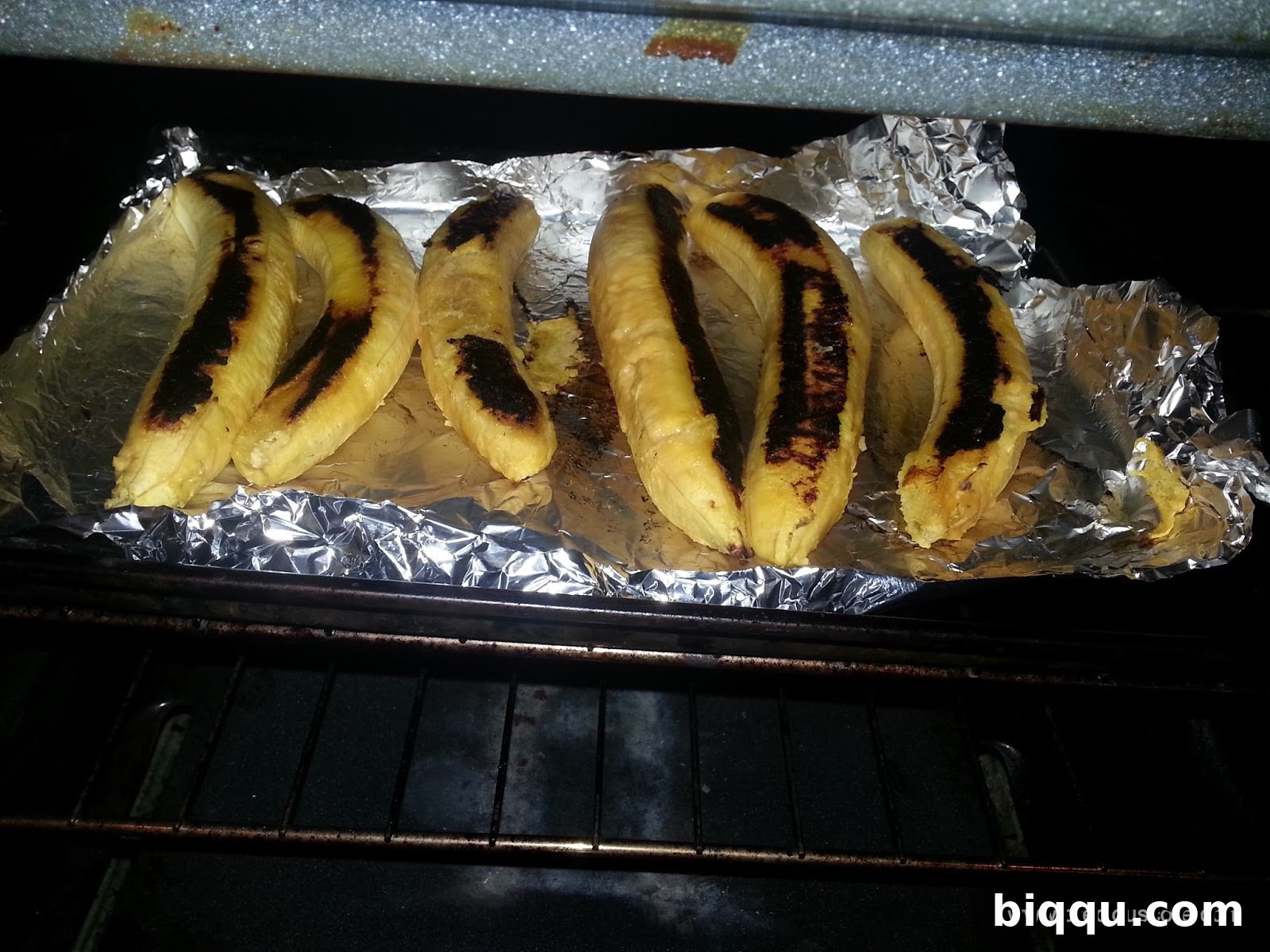 Roasted plantains with golden brown edges