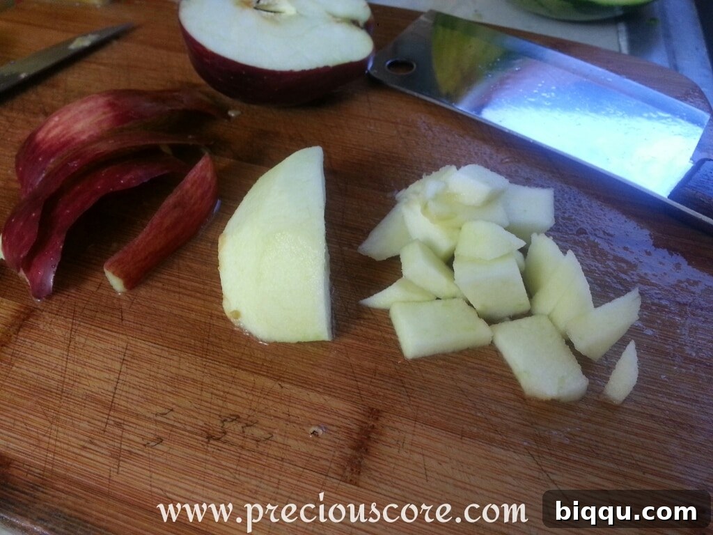 Chopped apple pieces ready to be mixed