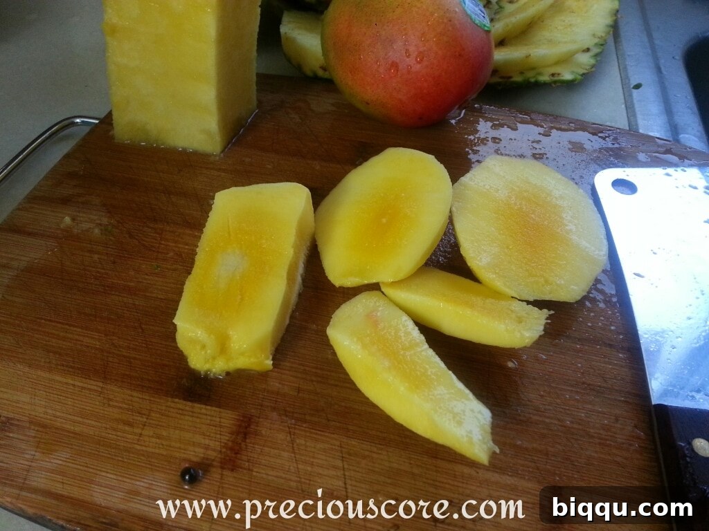 Peeled mango ready for slicing