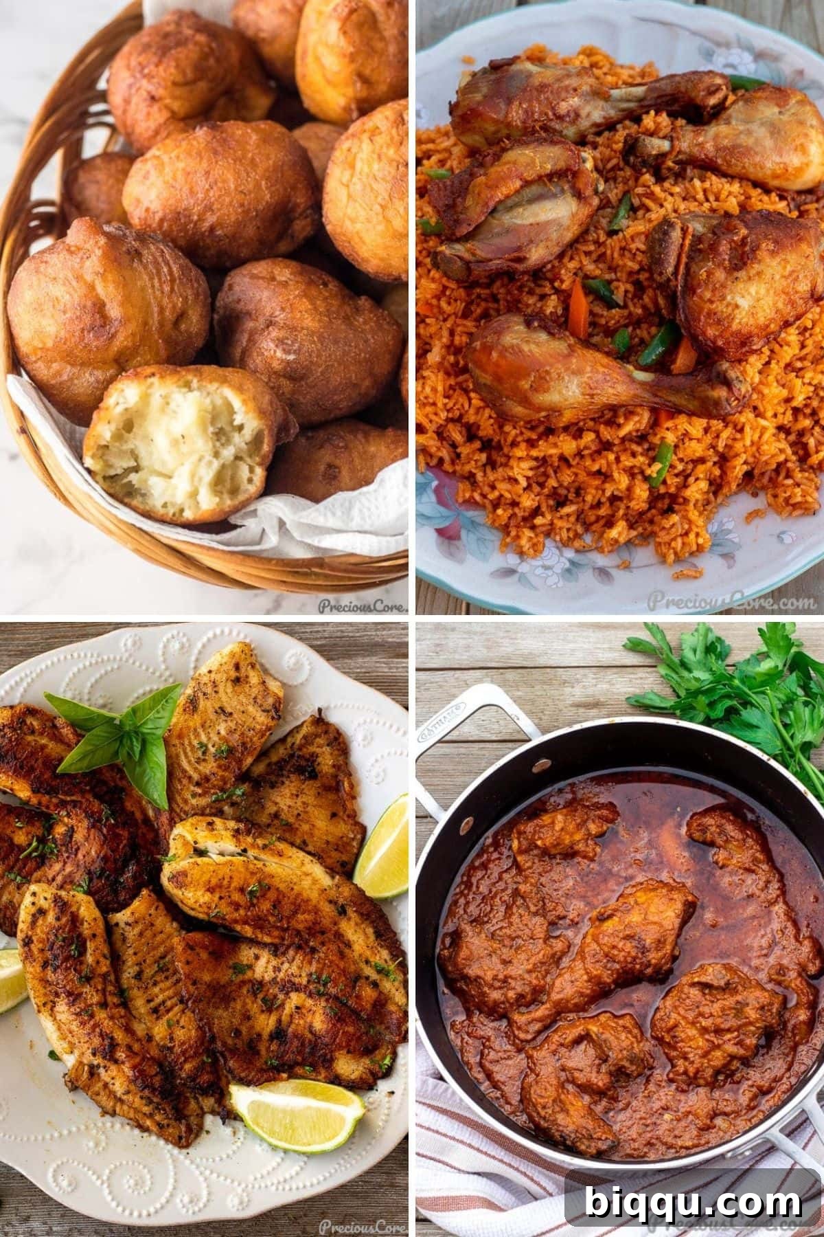 A vibrant collage showcasing four diverse and mouth-watering dishes from the top ten most popular recipes of 2022 on the website, inviting viewers to explore the full list.