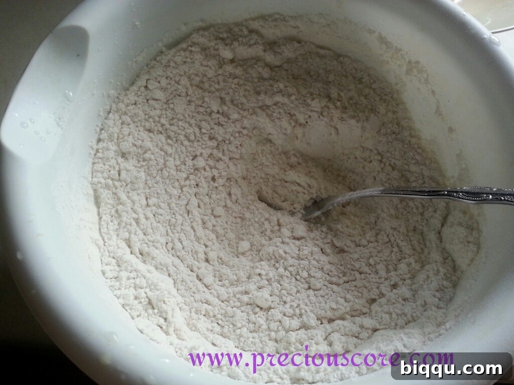 Mixing dry ingredients for coconut pancakes