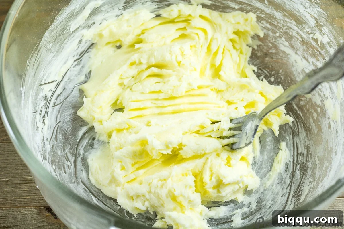 Effortless Homemade Shortbread 7 Creaming butter and sugar for shortbread cookies.