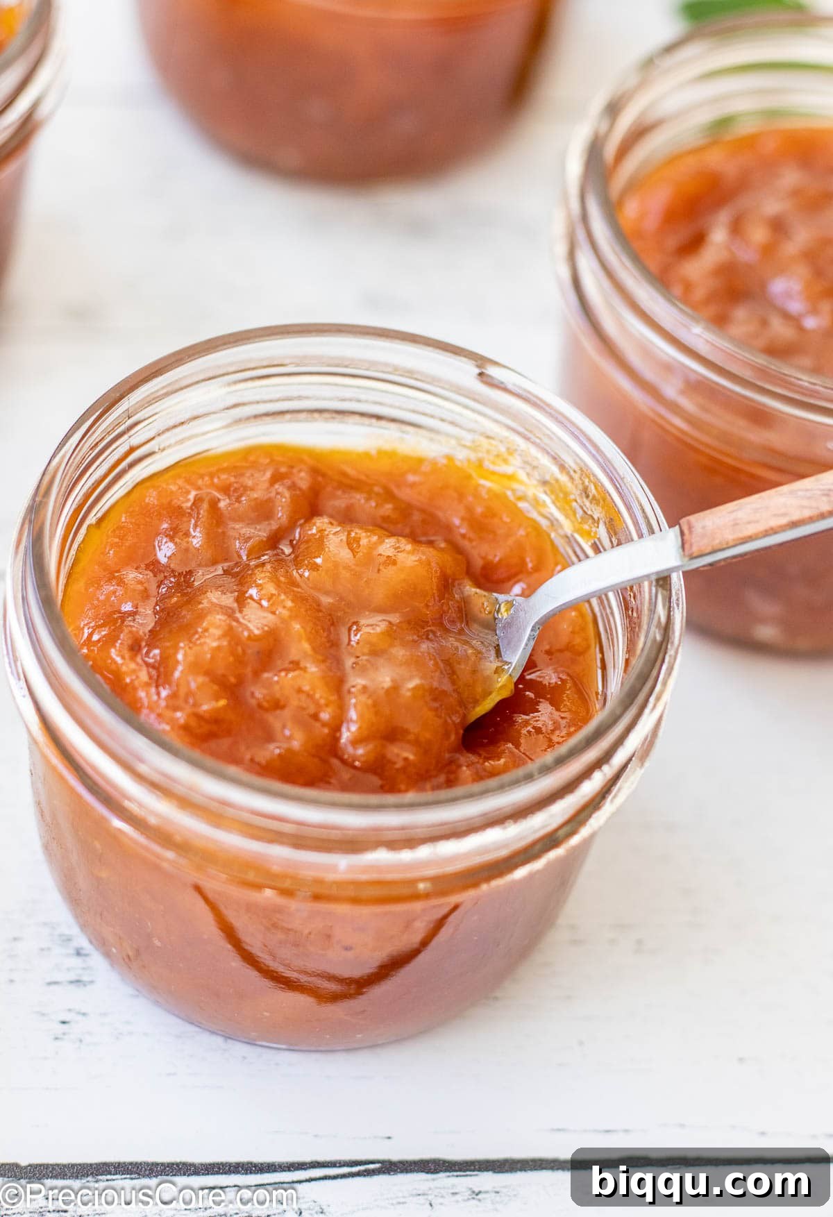 Jar of apricot preserves.