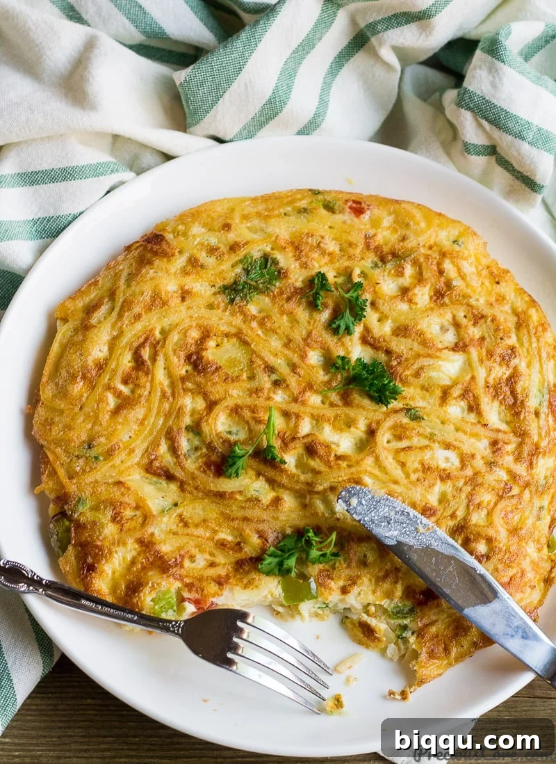 Spaghetti Omelette or Spaghetti Frittata, a perfect breakfast option.