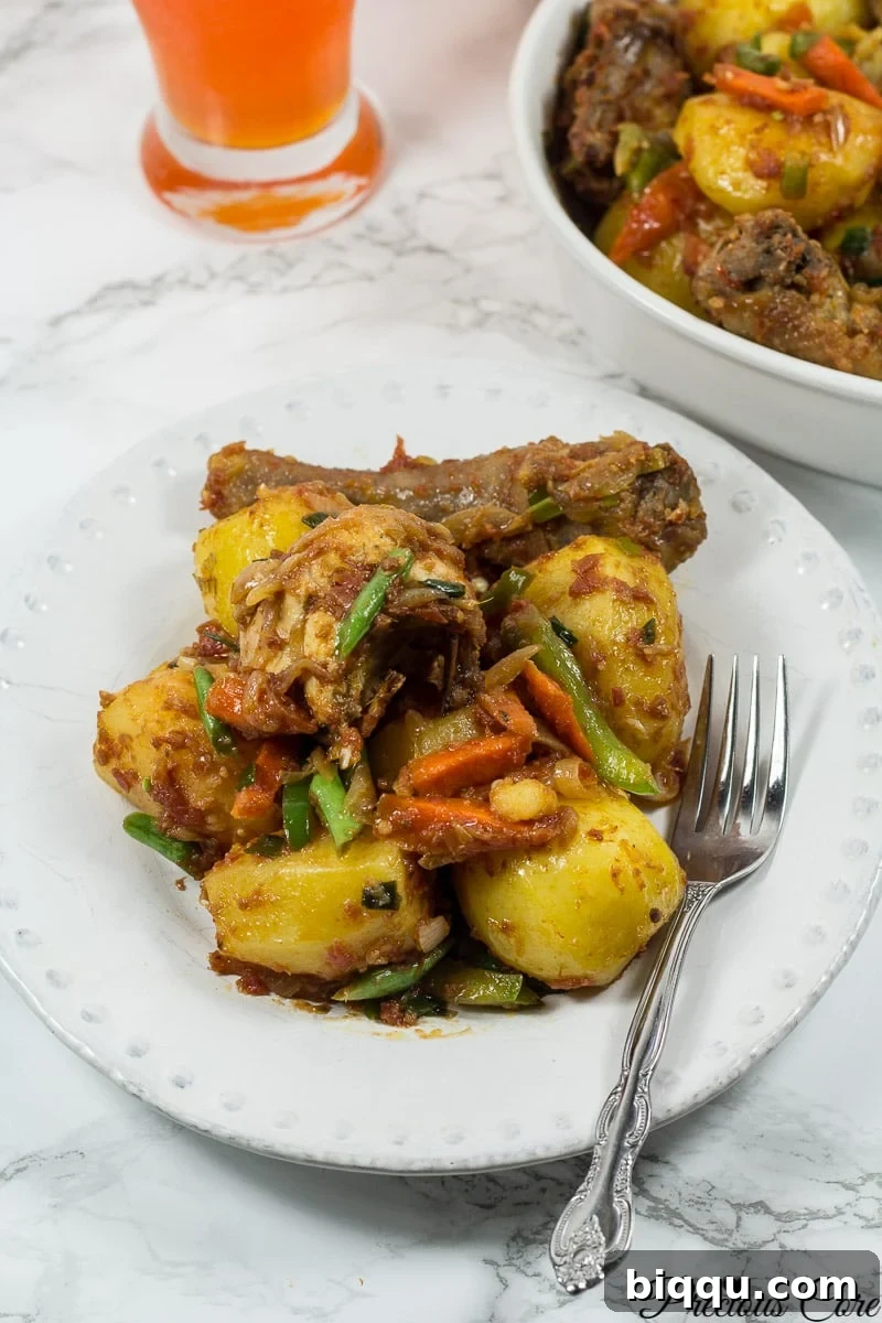 Cameroonian potato hot pot ready to serve