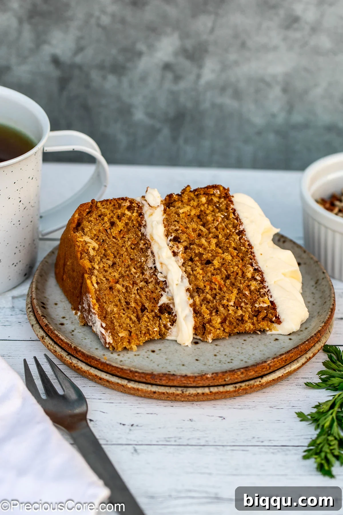 Slices of old fashioned carrot cake.