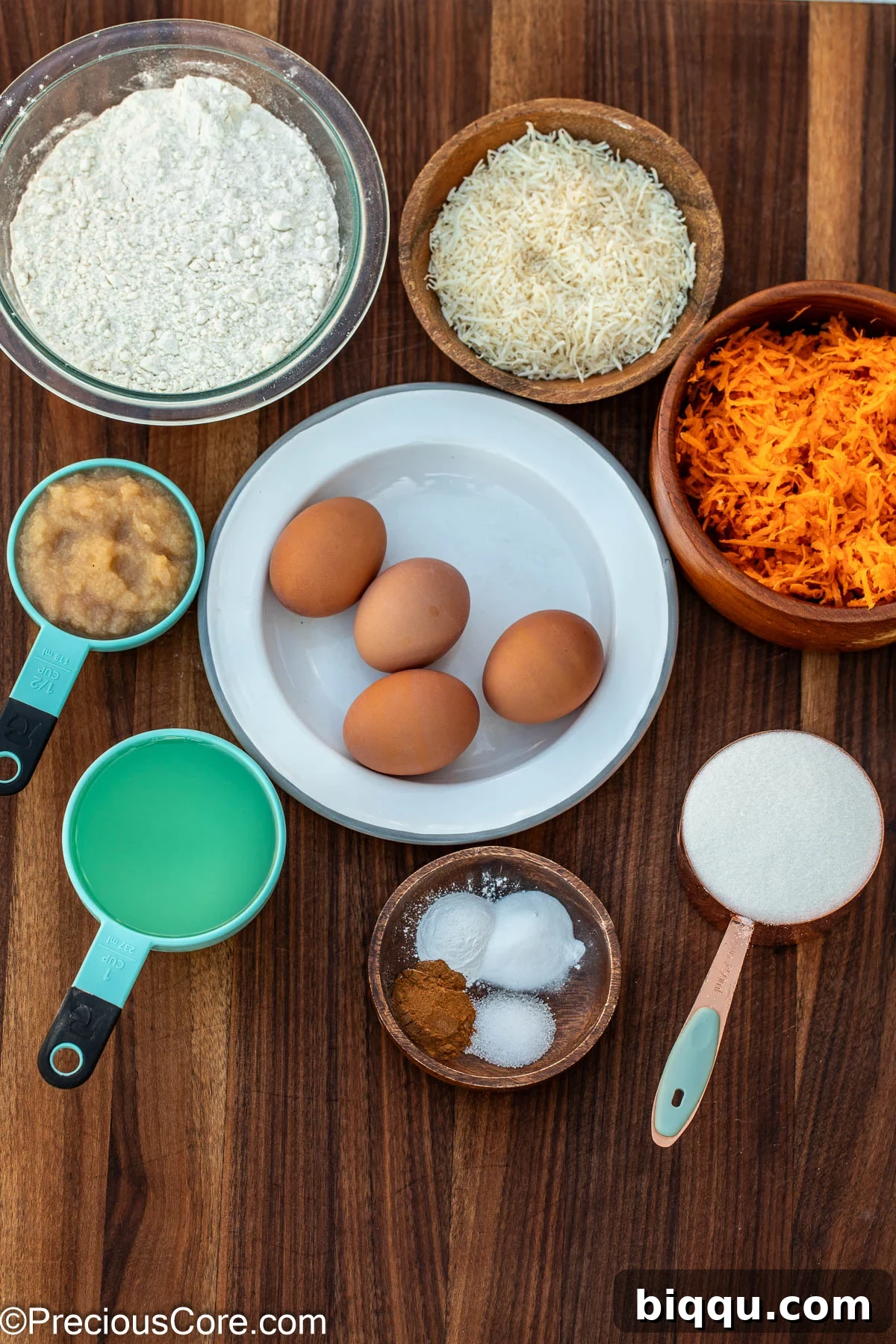 Ingredients for old-fashioned carrot cake.