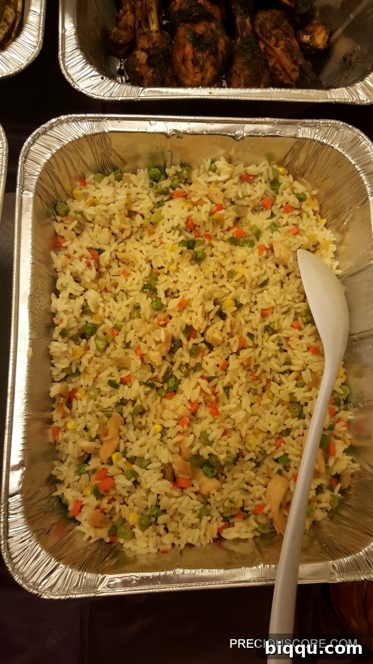 Large pan of coconut fried rice, party food ideas