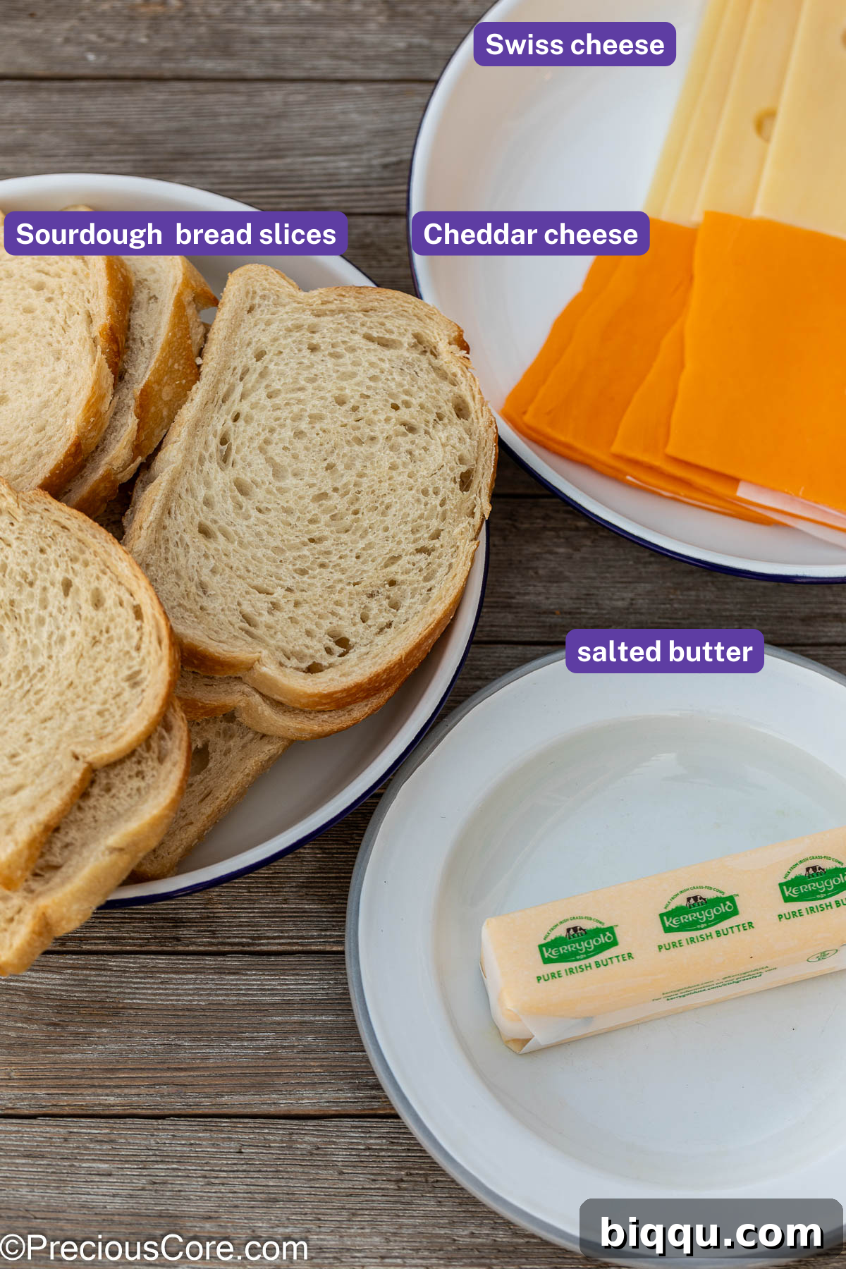 Sourdough bread, butter and cheese.