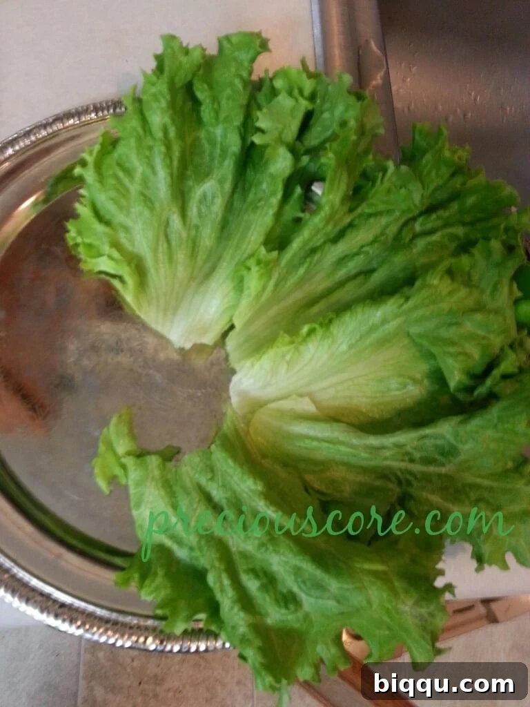 Freshly washed and dried green leaf lettuce laid out on a tray, ready for salad assembly