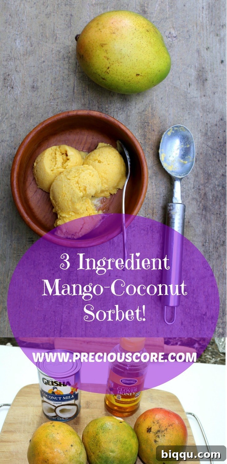 Scoops of Mango Coconut Sorbet in a bowl