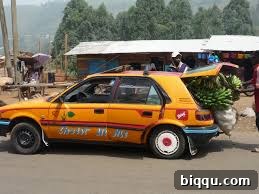 A typical crowded taxi scene in Cameroon, showing the dynamic of shared public transport.