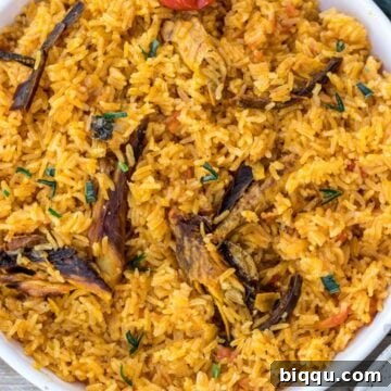 Close up of Cameroonian Njanga Rice.