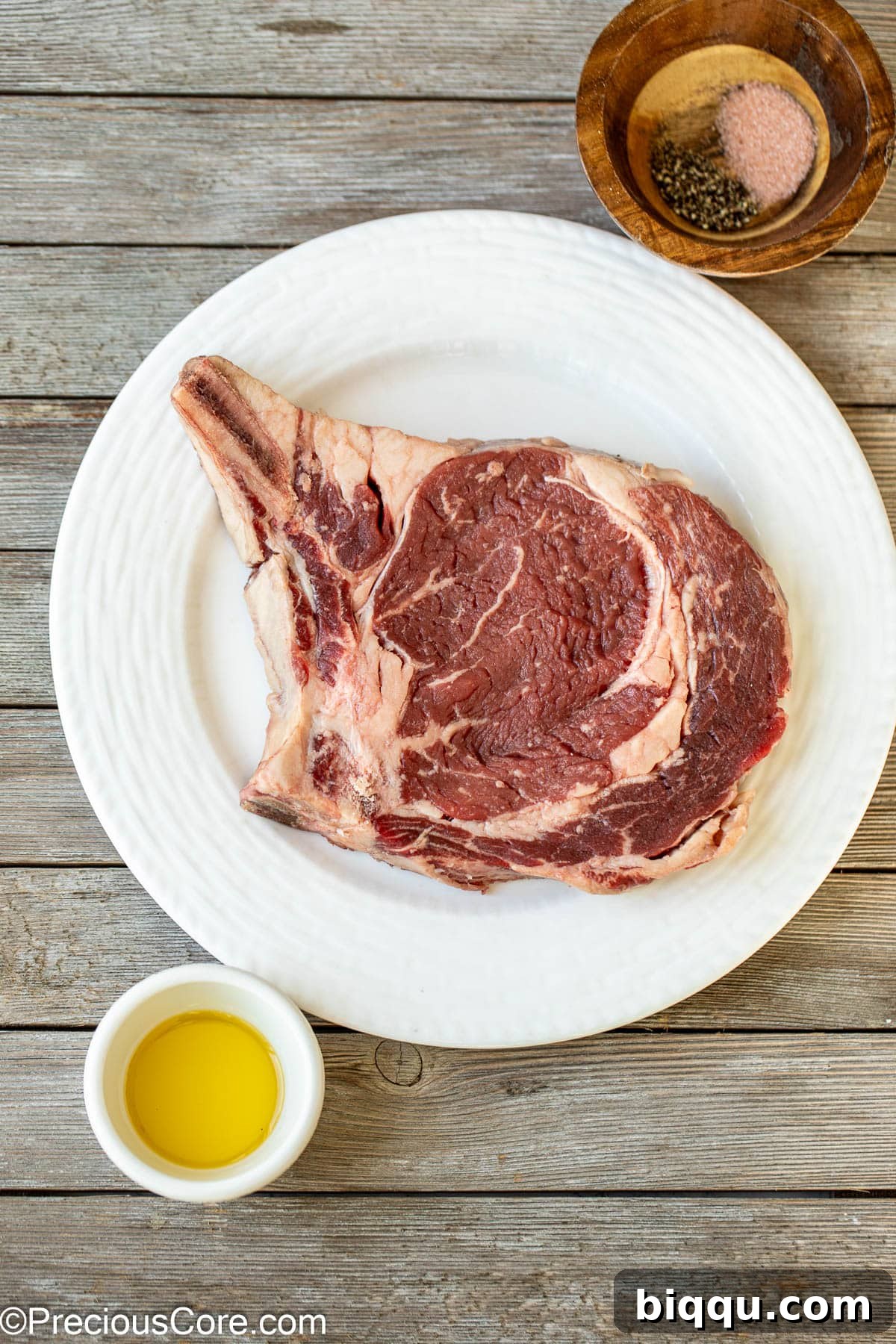 Steak, salt, black pepper, and olive oil.