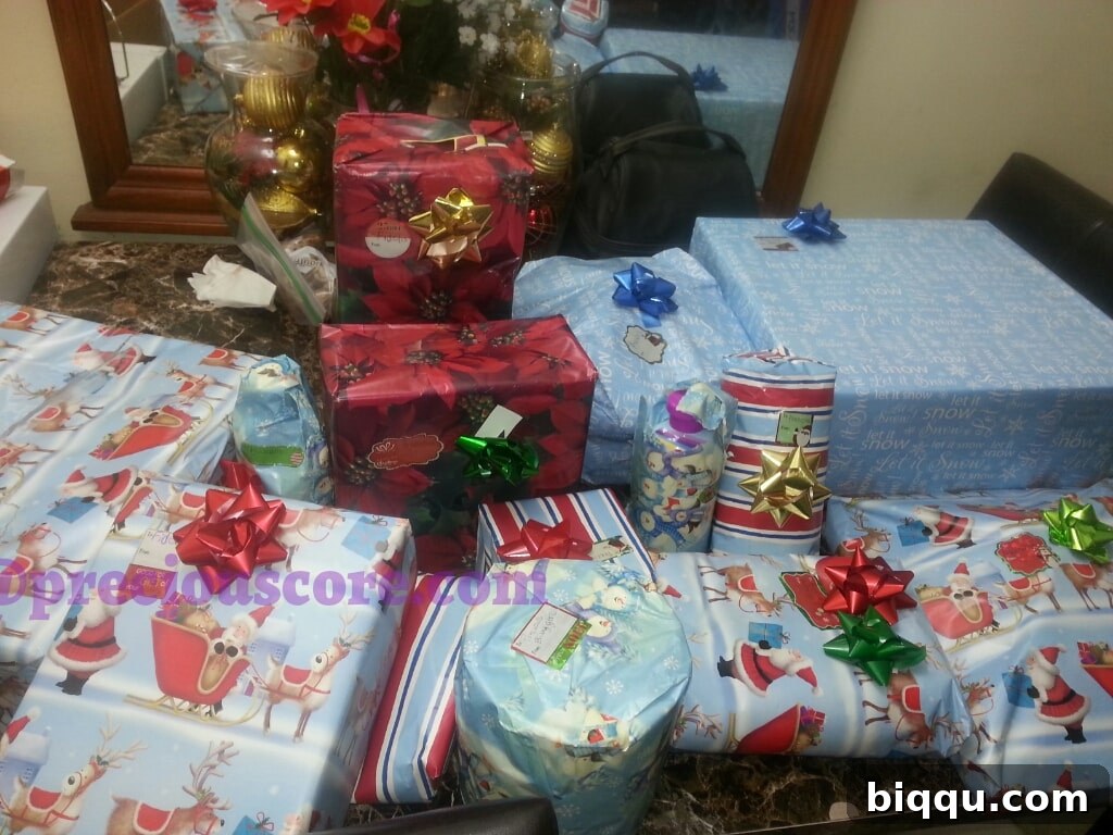 Two large gift boxes, mysteriously addressed to the family, sitting on the floor.