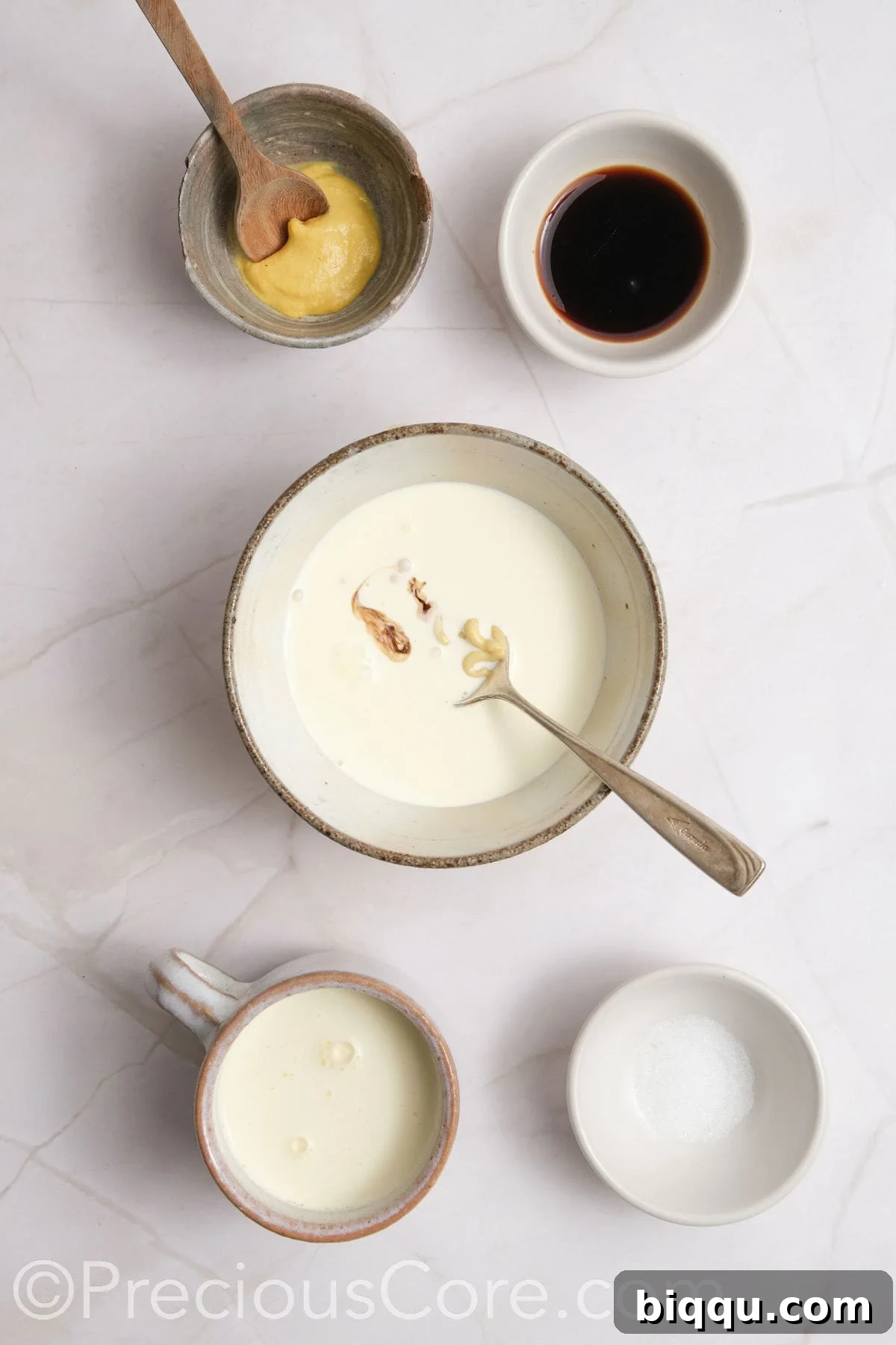 Creamy sauce mixed in a bowl.