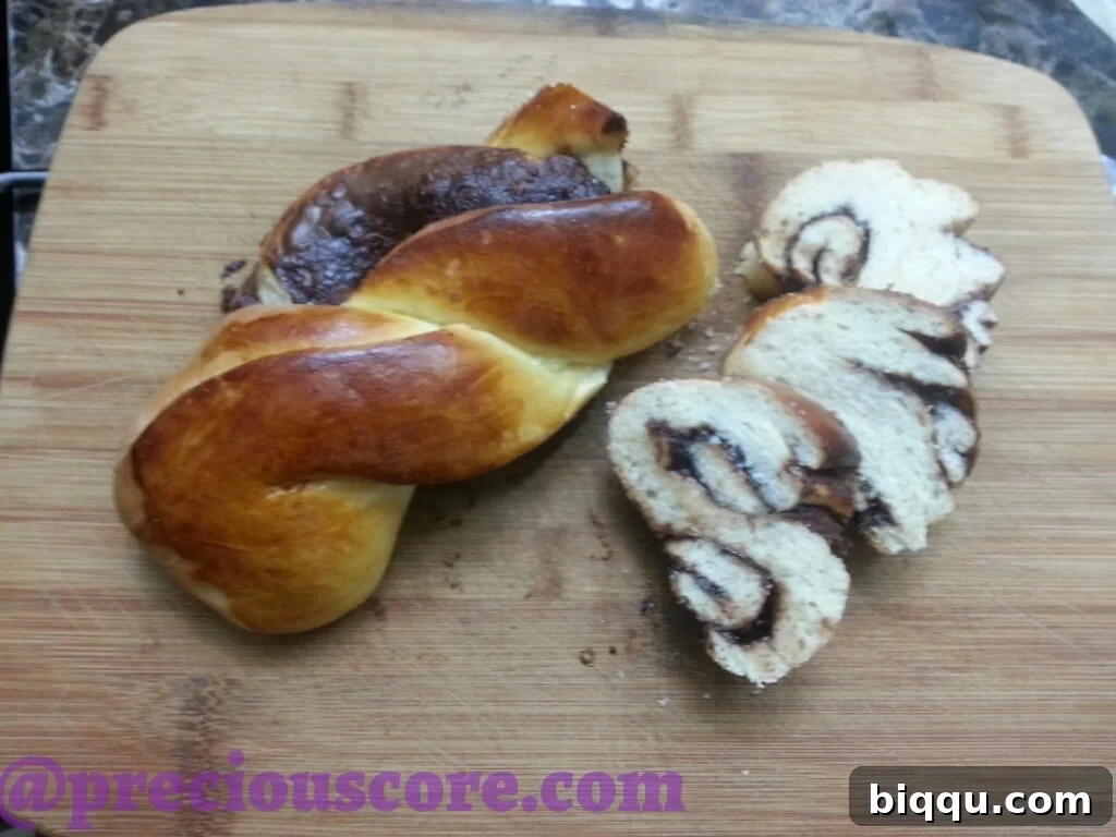 Slices of Nutella bread on a plate, showing the swirl