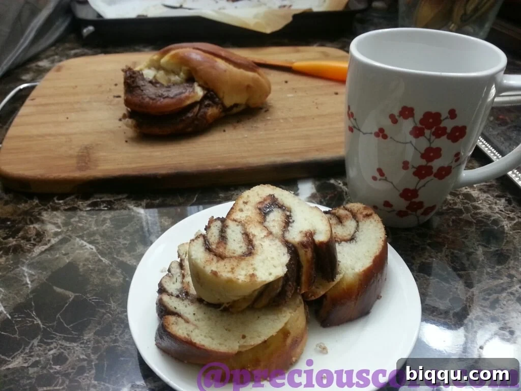 Nutella bread served with a cup of coffee