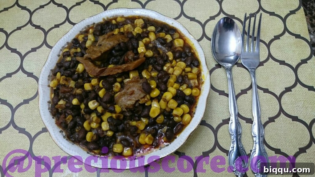 A bowl of Cornchaff, a Cameroonian corn and bean dish