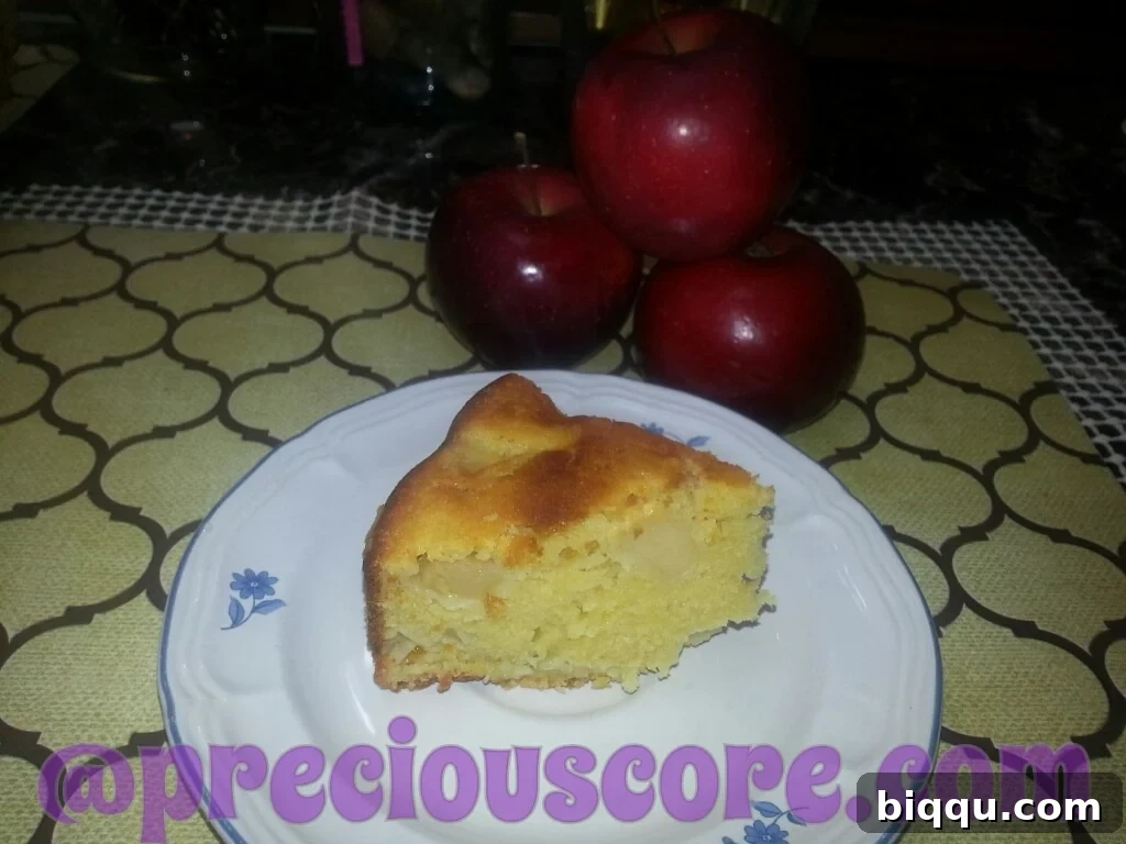 A slice of delicious apple cake, made with love by mother and daughters