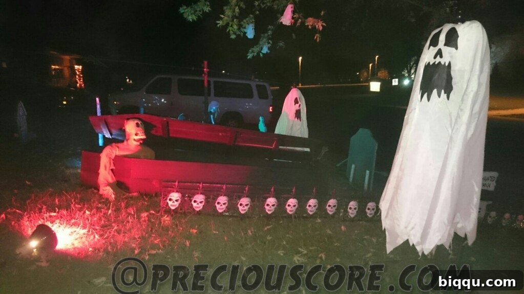 A grand and elaborate Halloween display covering a wide area.