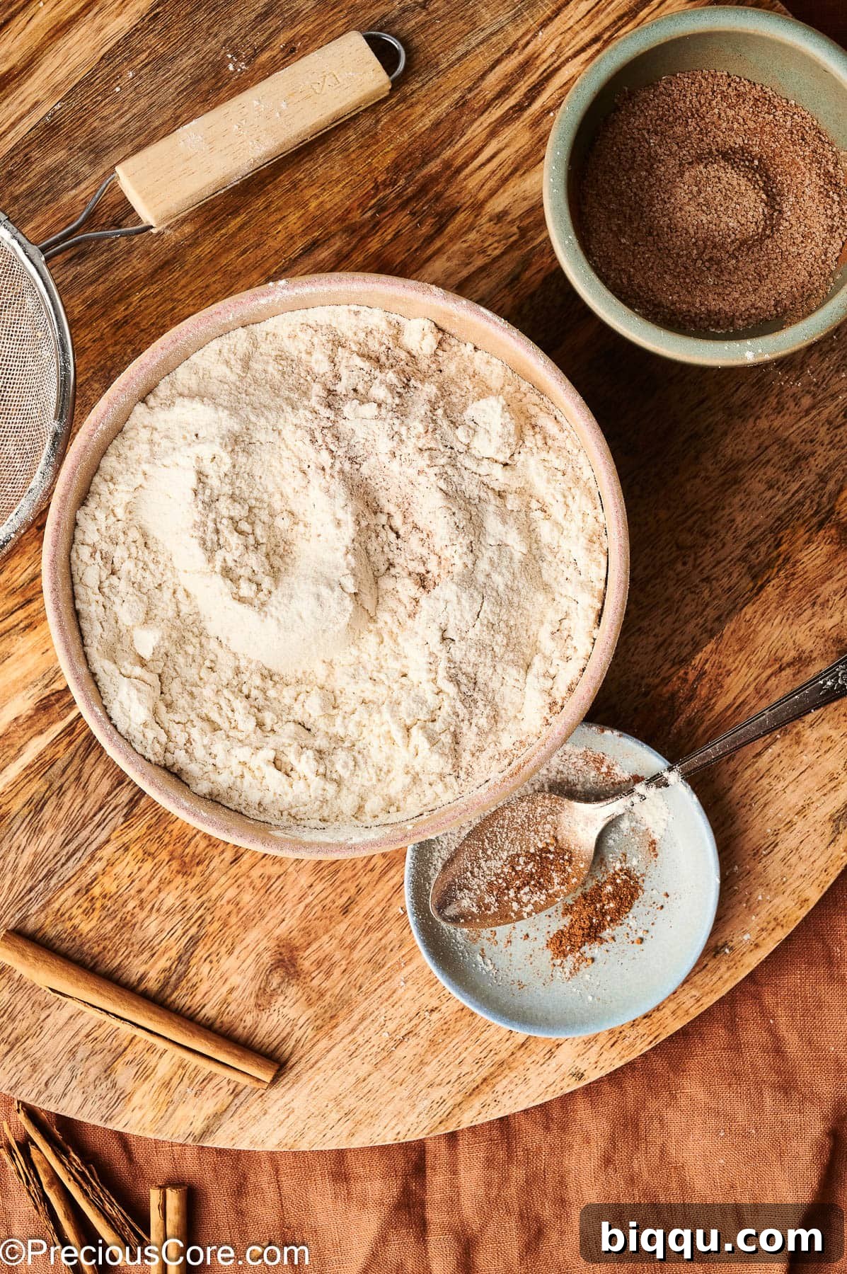 Sifted flour in a bowl.