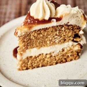 A slice of salted caramel cake.