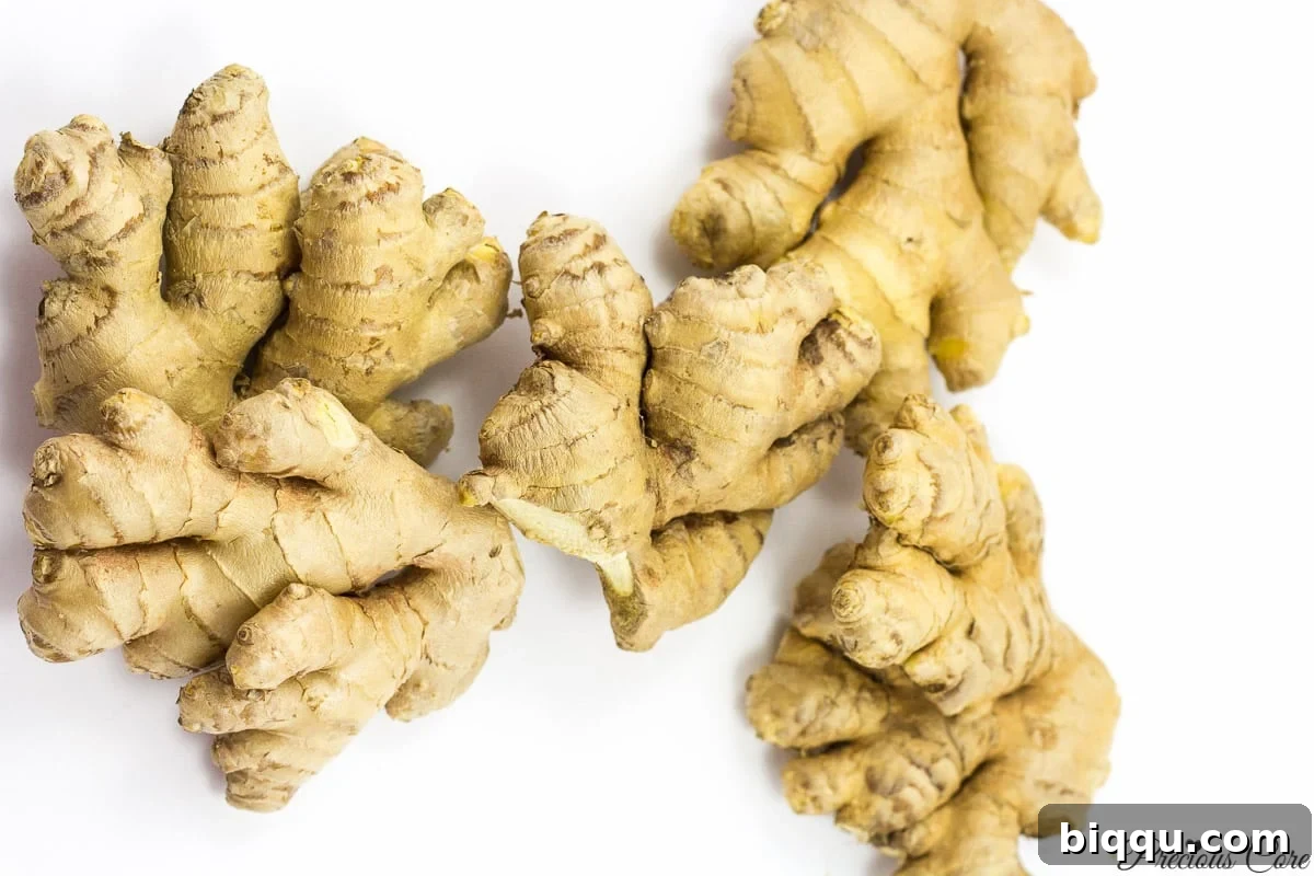Fresh ginger root, ready for use in making a healthy drink.