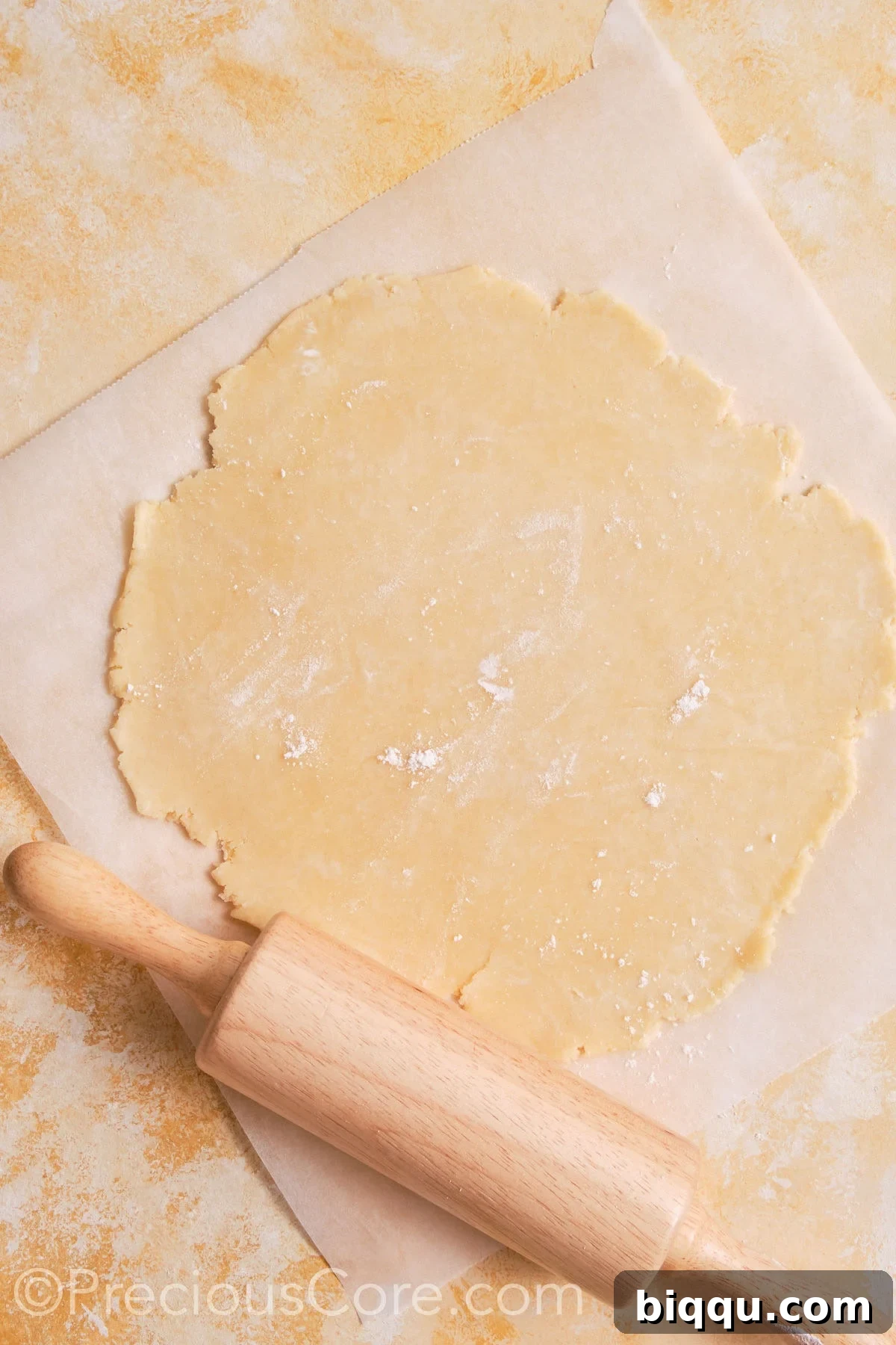 Rolled out homemade pie dough.