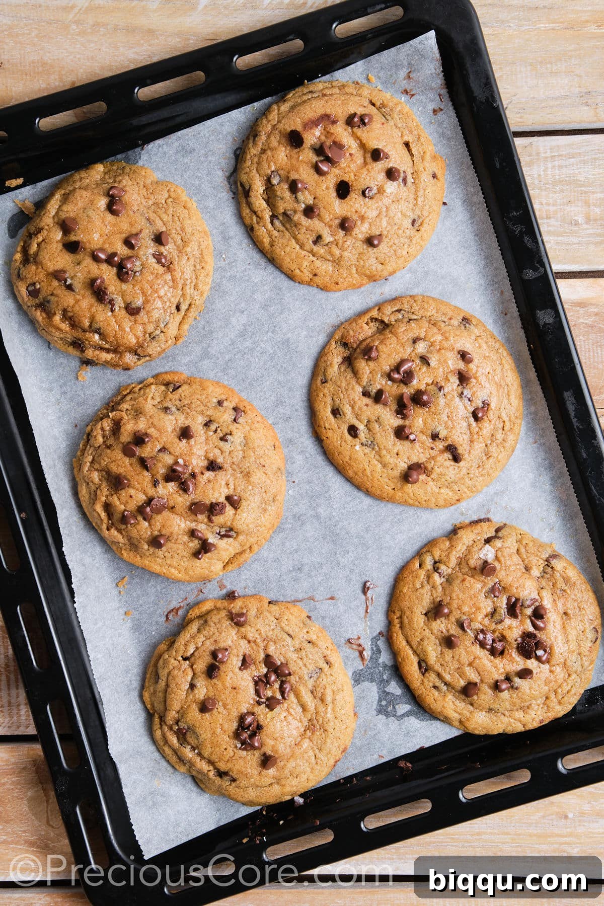 Freshly baked cinnamon chocolate chip cookies cooling on a wire rack, steam gently rising, promising a warm and soft treat ready to be enjoyed.