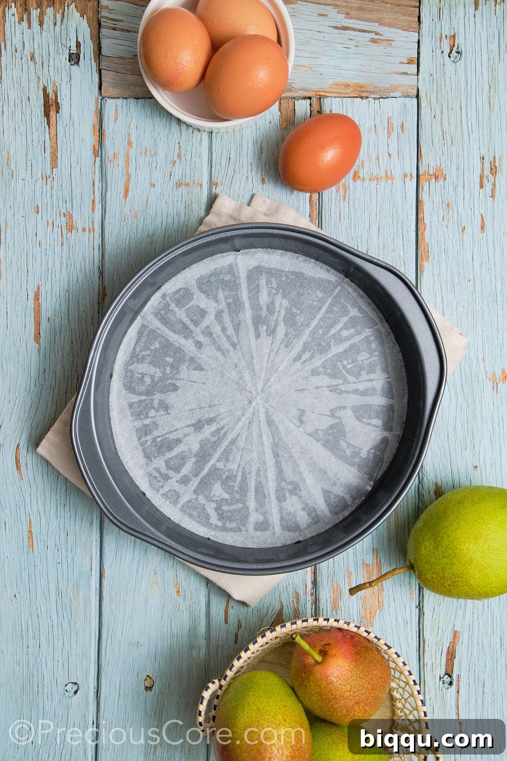 Pan prepared for Pear Almond Cake.