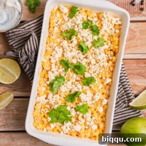 The ultimate Mexican Street Corn Casserole, garnished and ready to serve.