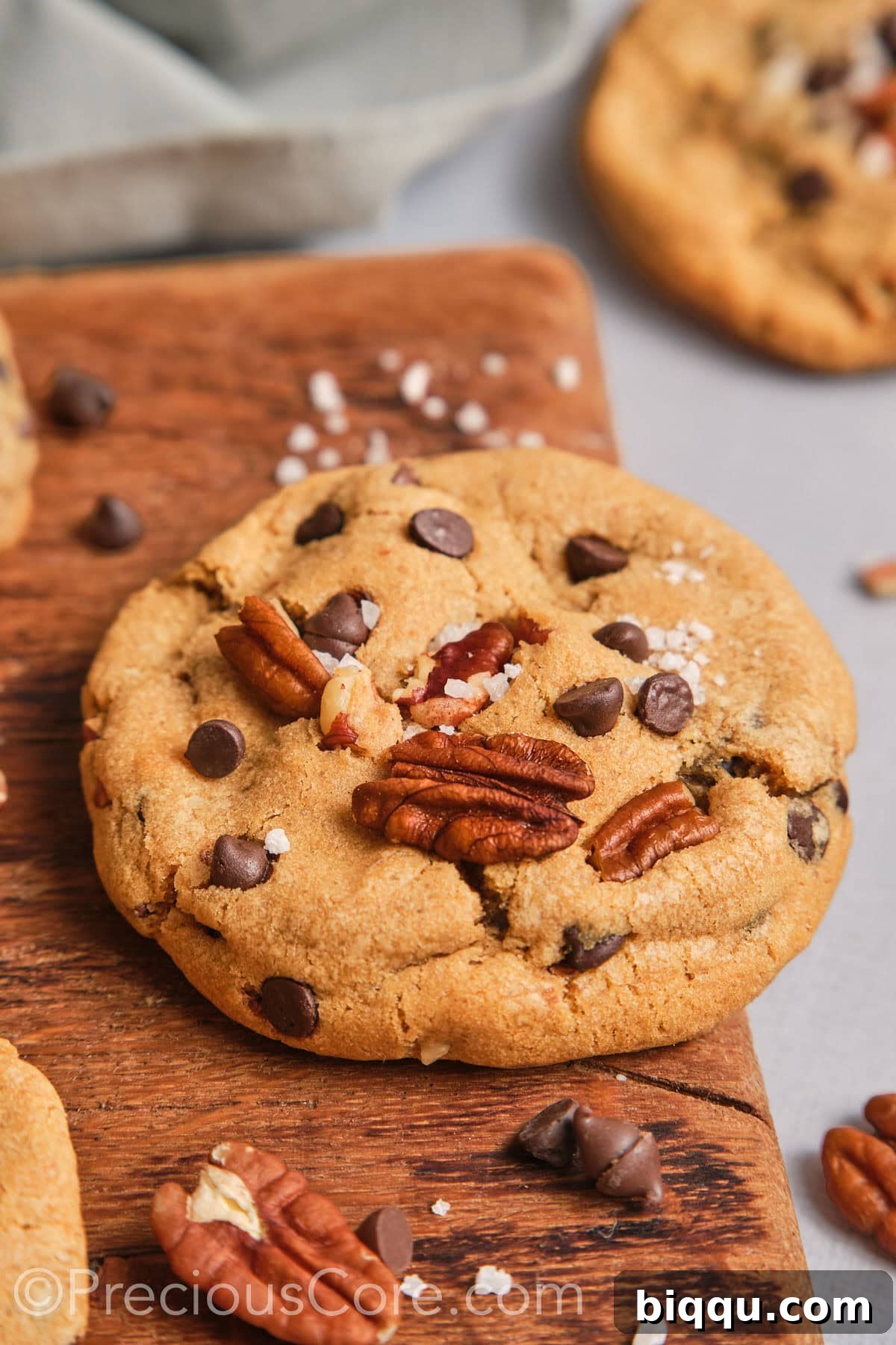 Brown Butter Pecan Bliss Cookies 3 Close up on a large brown butter pecan cookie.