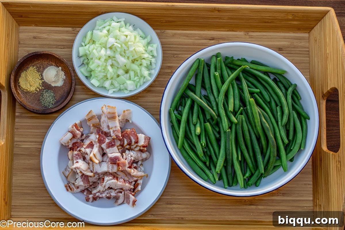 Ingredients for green beans with bacon.