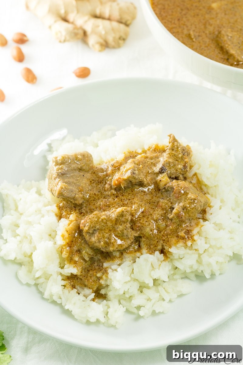 Cameroonian groundnut soup served with rice