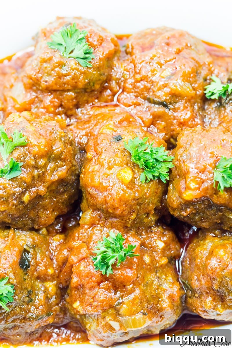 African style meatballs in tomato sauce, ready for dinner.