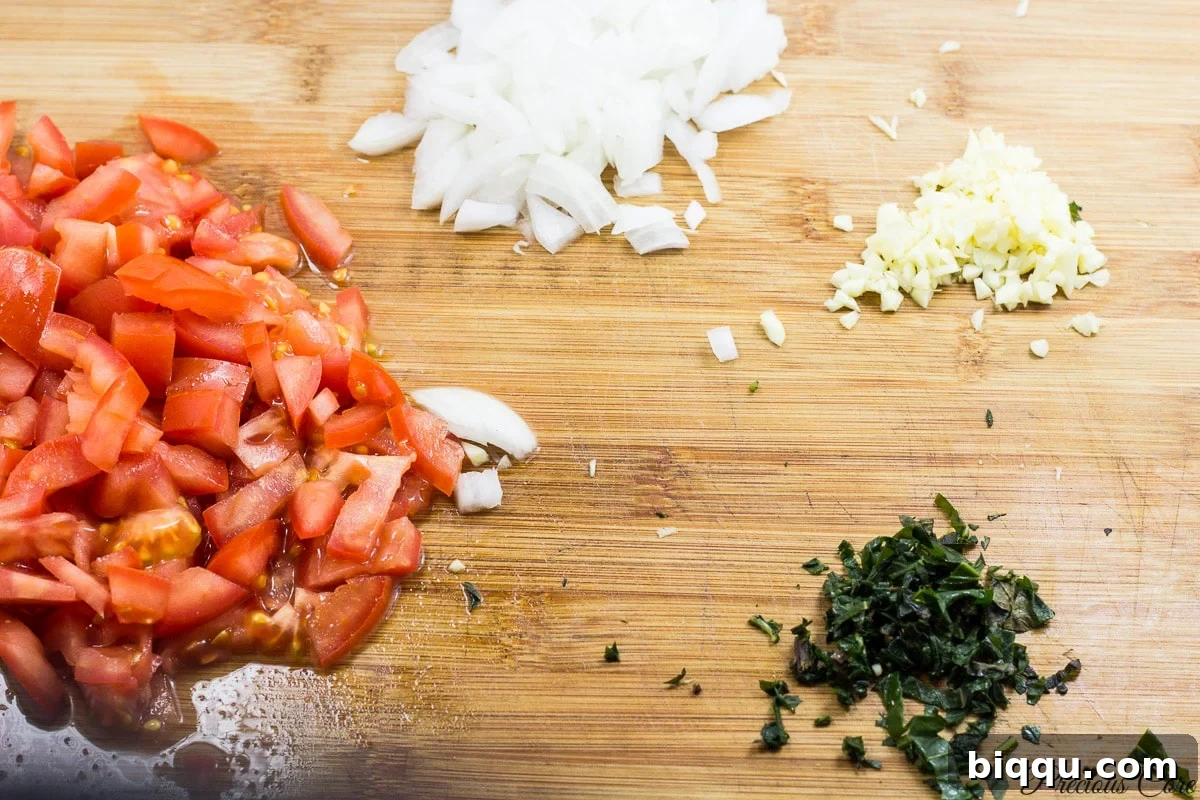 Fresh ingredients for the West African meatball tomato sauce.