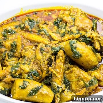 Large bowl of Cameroonian plantain porridge.