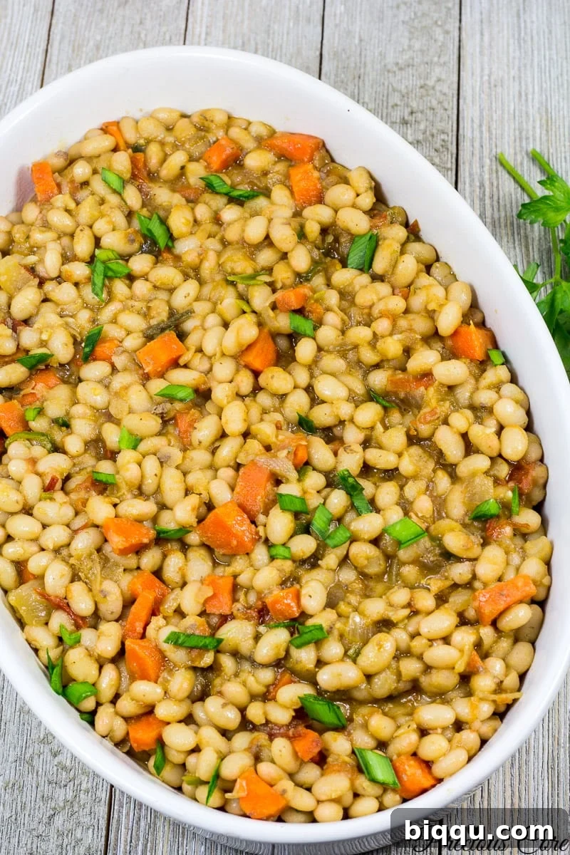 Hearty white bean stew, ready to be served
